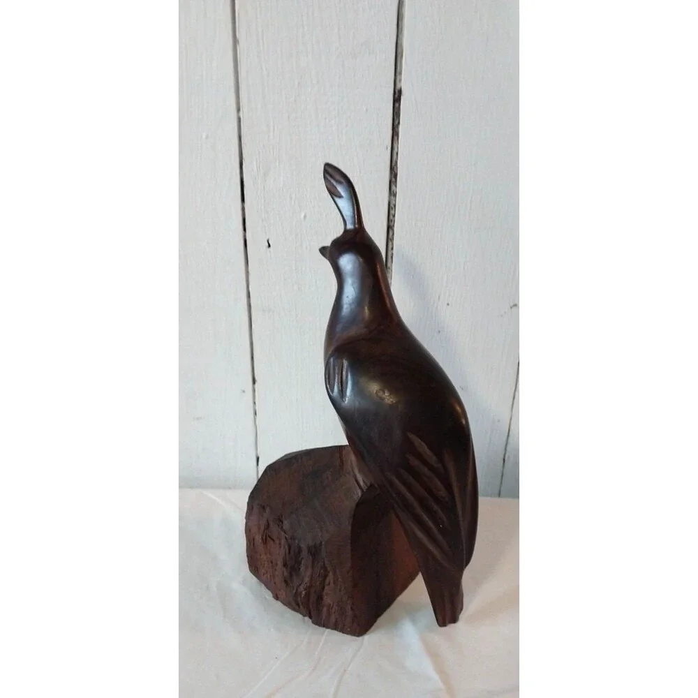Vintage Hand Carved Quail Brown Iron Wood Sculpture Figurine 10